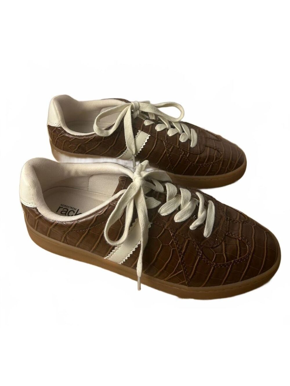 Brown Croc-Embossed Leather Sneakers with White Accents Size 7.5